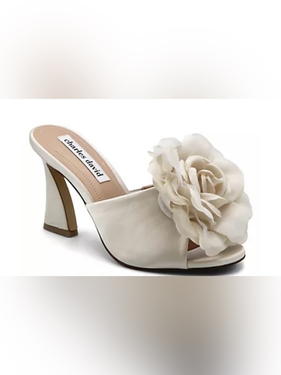 Charles David Shoes - Ivory Satin Floral Slide Mules